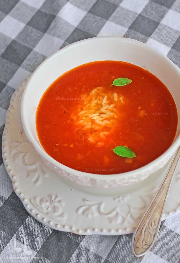 tomato soup with small pasta garnish